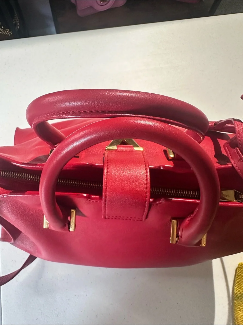 Saint Laurent Red Leather Cabas Y Medium Tote with Gold-Tone Hardware - Picture 6 of 15